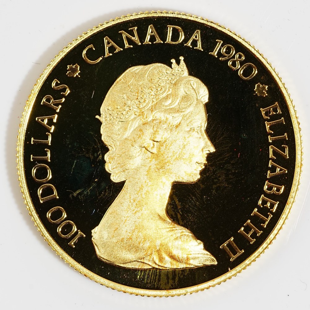 A Canada gold proof one hundred dollars 1980, with a certificate and Royal Canadian Mint case.