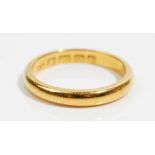 A 22ct gold plain wedding ring, Birmingham 1918, ring size P, weight 4.6 gms.