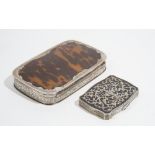 A Dutch curved rectangular silver and tortoiseshell hinge lidded box,