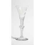 An engraved Jacobite composite stemmed wine glass, circa 1740,