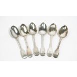 Four silver fiddle pattern tablespoons, London 1837 and two silver fiddle pattern tablespoons,