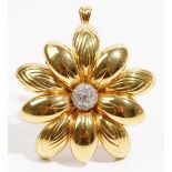 A yellow precious metal and diamond-set pendant brooch of flowerhead design Set with circular-cut
