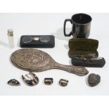 Silver and silver mounted wares, comprising; a christening mug, Birmingham 1932,