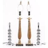 A pair of modern table lamps, with tapering slender columns, 70cm high,