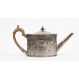 A Scottish silver teapot, mid-19th century, of oval form, with engraved decoration,