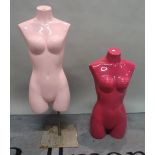 A modern pink mannequin torso on chrome base, 102cm high, and another lacking base, 78cm high, (2).
