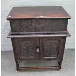 An 18th century oak bible box on stand,