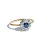 A gold, sapphire and diamond set nine stone cluster ring,