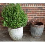 Two early 20th century zinc wash tubs/planters, with ribbed bodies, 48cm diameter x 52cm high.