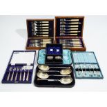 Silver, comprising; six pastry forks, various dates and two napkin rings, combined weight 136 gms,