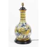 A large Italian maiolica vase adapted as a lamp, probably Cantagalli, early 20th century,