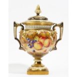 A Royal Worcester bone china two- handled pot pourri vase and cover,