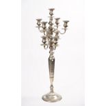 A modern nine branch floor standing chrome candelabra, 117cm high x 45cm wide.