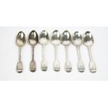Seven Victorian silver fiddle pattern tablespoons, London 1838, combined weight 531 gms, (7).