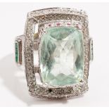 A silver and pale green fluorite gem-set dress ring The rectangular mixed-cut pale green fluorite