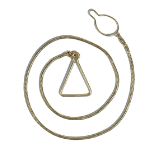 A gold Brazil link keychain with a button loop and triangular fitting to the ends, detailed 18 C,