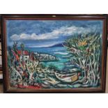 R** Maurice (20th century), Coastal landscape, oil on board, signed, 80cm x 110cm.