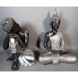 A modern silver painted fibre glass figure of a Thai Buddha, 42cm high,