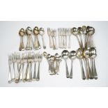 A silver Old English pattern canteen of table flatware, comprising; twelve soup spoons,