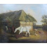 Follower of John Frederick Herring, Farmyard scene, oil on canvas, indistinctly signed, 37.