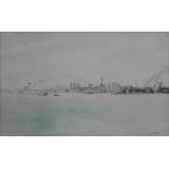 Muirhead Bone (1876-1953), Southampton Docks, pencil and wash, signed, 10cm x 16cm.