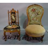 A Victorian walnut framed nursing chair, on cabriole supports, 60cm wide x 110cm high,