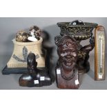 Modern collectables including, a resin bowl formed with three cherub base, 27cm high,