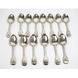 Fourteen George IV silver fiddle pattern tablespoons, London 1828, combined weight 1058 gms, (14).