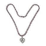 A diamond and pink sapphire pendant necklace,
