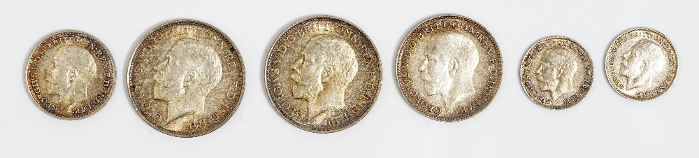 A George V four coin Maundy set 1927 and two further 1927 Maundy coins,