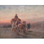 Emilio Costantini (19th/20th century), Travellers in the desert, watercolour, signed, 42cm x 55cm.