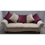 Bernhardt; a modern shaped back sofa in patterned grey upholstery on outswept ebonised supports,