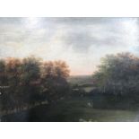 English School (19th century), Wooded landscape, oil on panel, unframed, 34cm x 45cm.