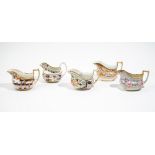 A group of five Ridgway porcelain cream jugs, circa 1815-20, each of oblong form,