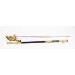 A George V Naval officer's sword, with single edged, engraved steel blade (79cm),