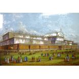 An early 20th century reverse glass painted picture of Crystal Palace,