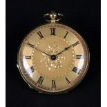 An 18ct gold cased key wound fob watch, the gilt dial engraved with a floral spray to the entre,