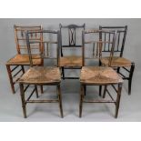 A pair of Regency painted and decorated salon chairs, with bobbin turnings,