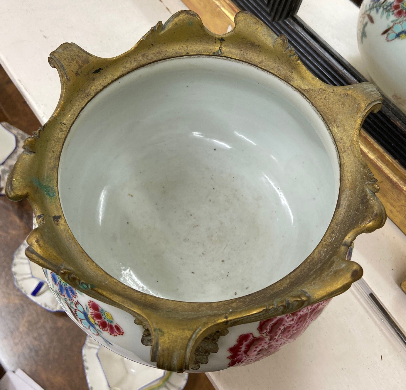 A French gilt metal mounted compressed baluster 'famille-rose' bowl, 19th century, - Image 3 of 5