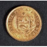 Republic of Peru gold 1/5 de Libra 1906.