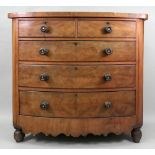 An early Victorian mahogany bowfront chest, fitted with two short and three long drawers,
