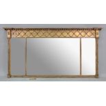 A Regency triple plate overmantel mirror, the giltwood and gesso frame with cluster columns,