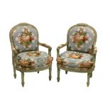 A pair of Louis XVI style green painted