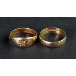 An 18ct gold band ring, ring size M; and