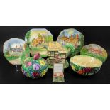 A Sylvac Ann Hathaway's Cottage thimble, boxed, hand painted teapot and stand, two plates,