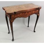 A Dutch walnut boxwood strung floral and bird marquetry card table, mid 18th century,