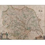 An engraved map of Yorkshire by G Valk and P Schenk, 38 x 48cm,
