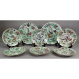 A set of eight Canton plates, late 19th century, painted with birds,
