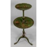 A George III style japanned two-tier dumb waiter, circa 1920,