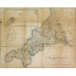 An engraved map of Cornwall by W W Runde